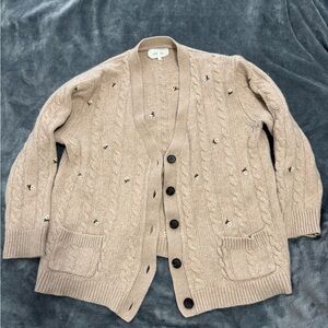 THE GREAT. Tan Cable Knit Cardigan